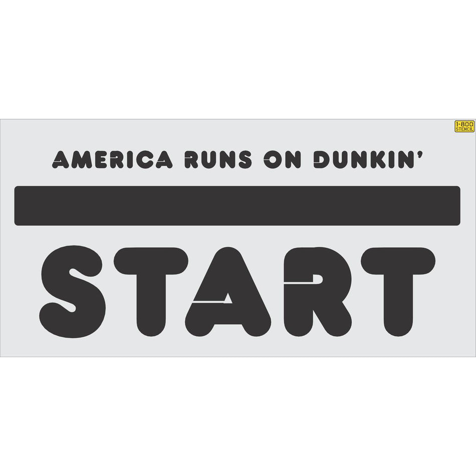 38 inch Dunkin' Donuts America Runs on Dunkin' pavement marking stencil for drive-thru and retail parking lot branding applications