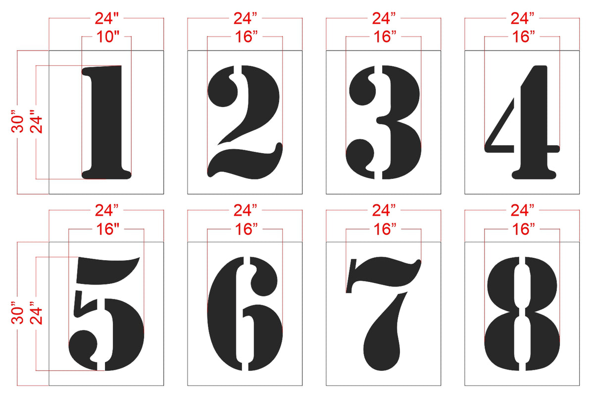 24" Track Number Stencil Kit - High-quality stencil for pavement marking, durable and reusable
