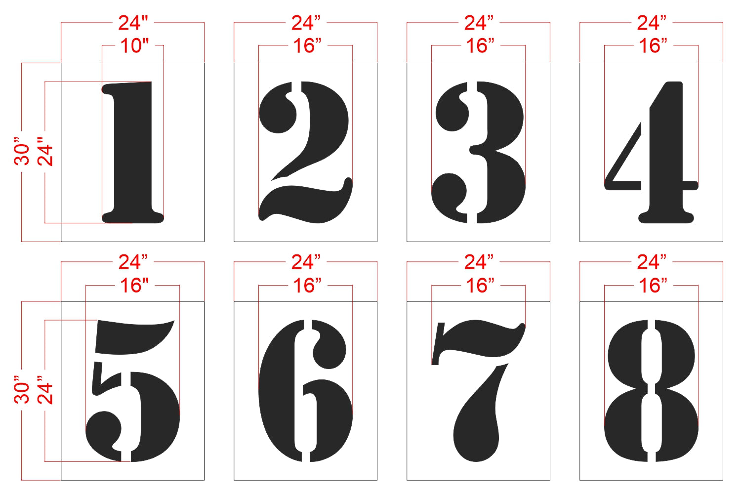 24" Track Number Stencil Kit - High-quality stencil for pavement marking, durable and reusable