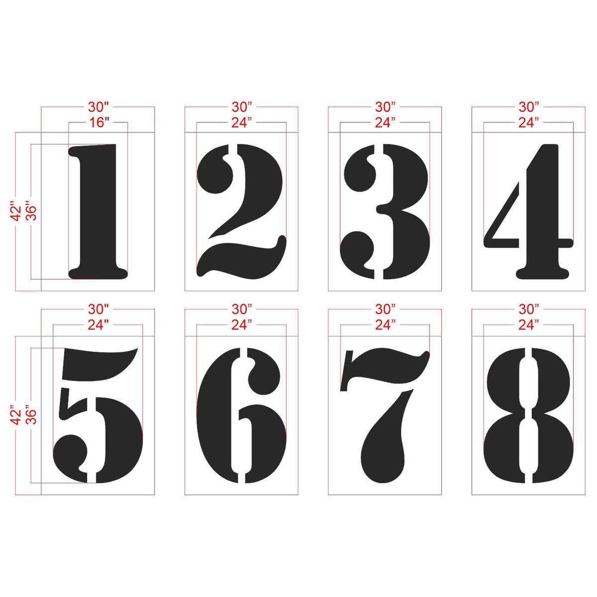 36 inch track number stencil kit for athletic track lane numbering and sports facility pavement marking applications