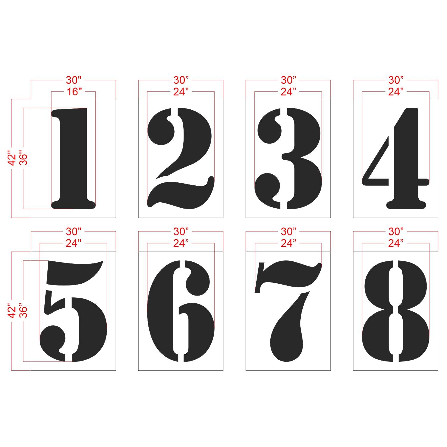 36 inch track number stencil kit for athletic track lane numbering and sports facility pavement marking applications