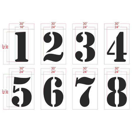 36 inch track number stencil kit for athletic track lane numbering and sports facility pavement marking applications