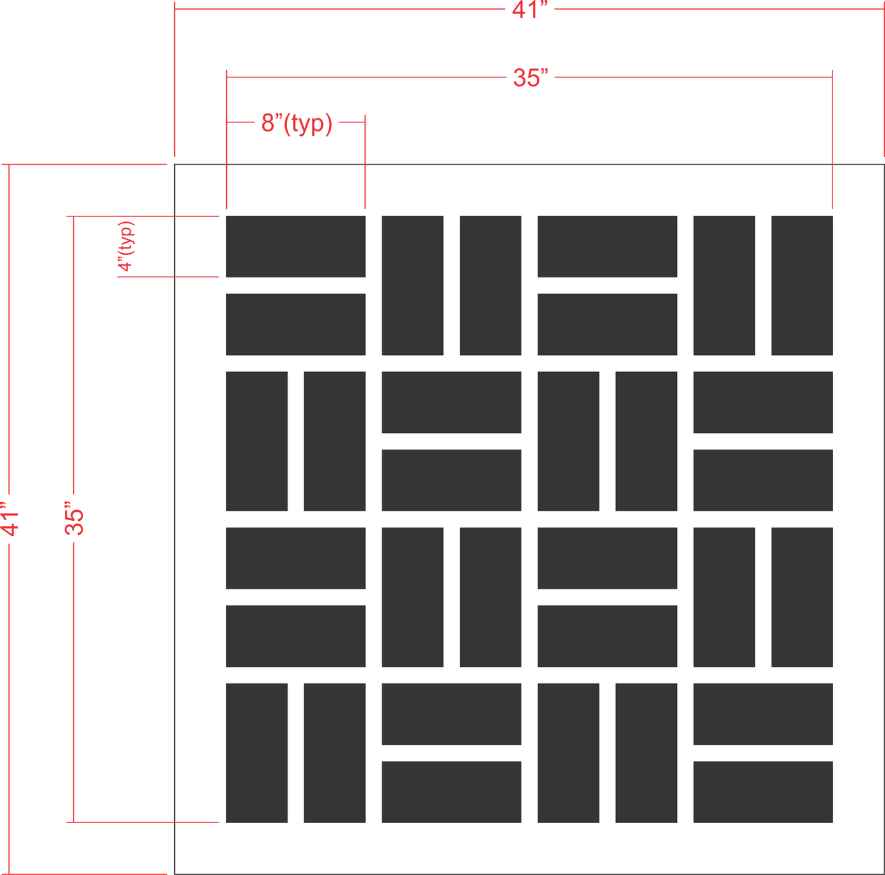 35 inch basket weave brick pattern stencil for decorative pavement and concrete texturing applications