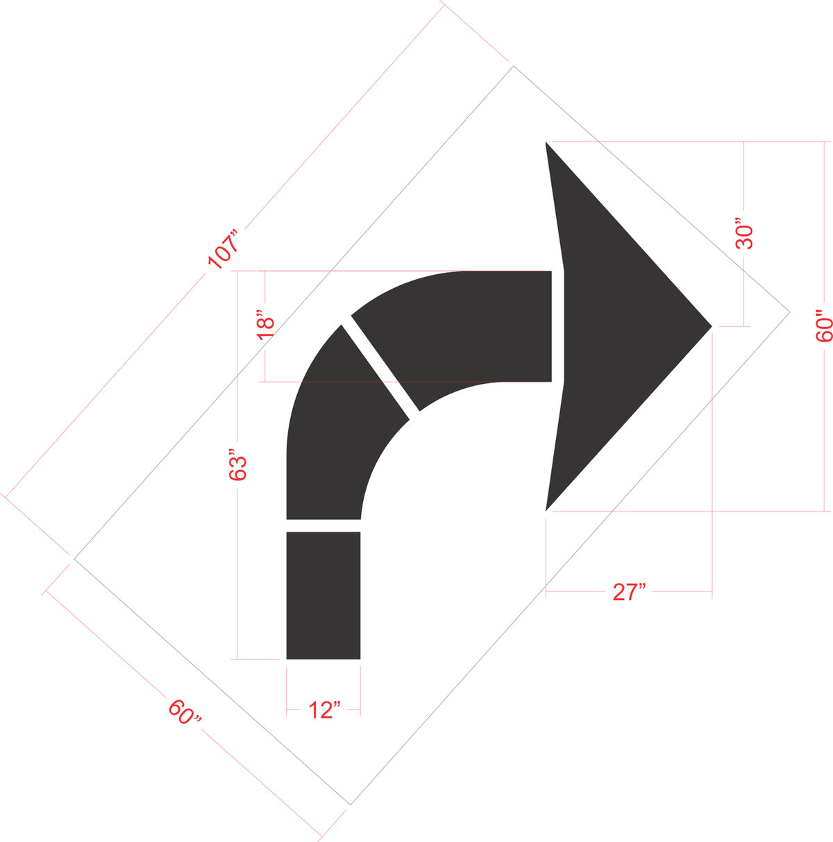 84 inch Amazon Distribution Center turn arrow pavement marking stencil for warehouse and industrial traffic direction applications