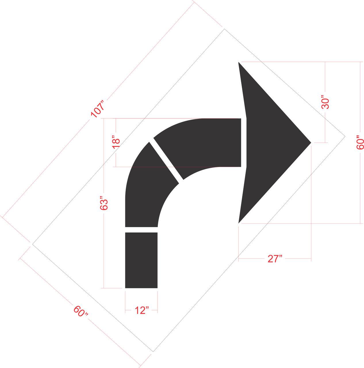 84 inch Amazon Distribution Center turn arrow pavement marking stencil for warehouse and industrial traffic direction applications