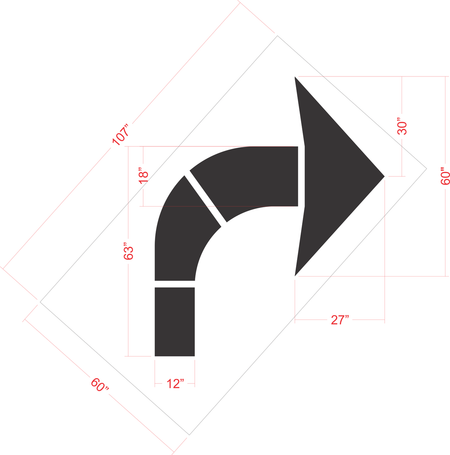 84 inch Amazon Distribution Center turn arrow pavement marking stencil for warehouse and industrial traffic direction applications