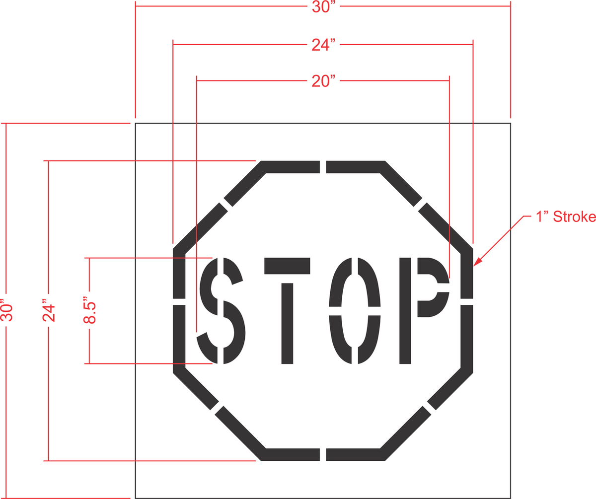 24 inch one piece stop sign pavement marking stencil for parking lot and commercial traffic control striping applications