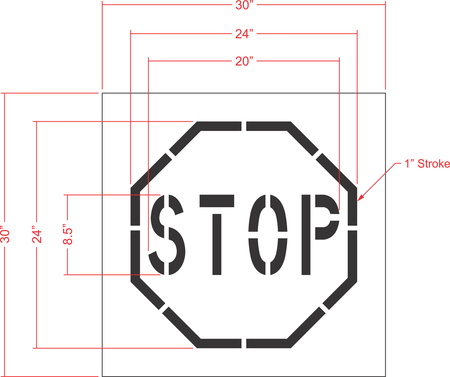 24 inch one piece stop sign pavement marking stencil for parking lot and commercial traffic control striping applications