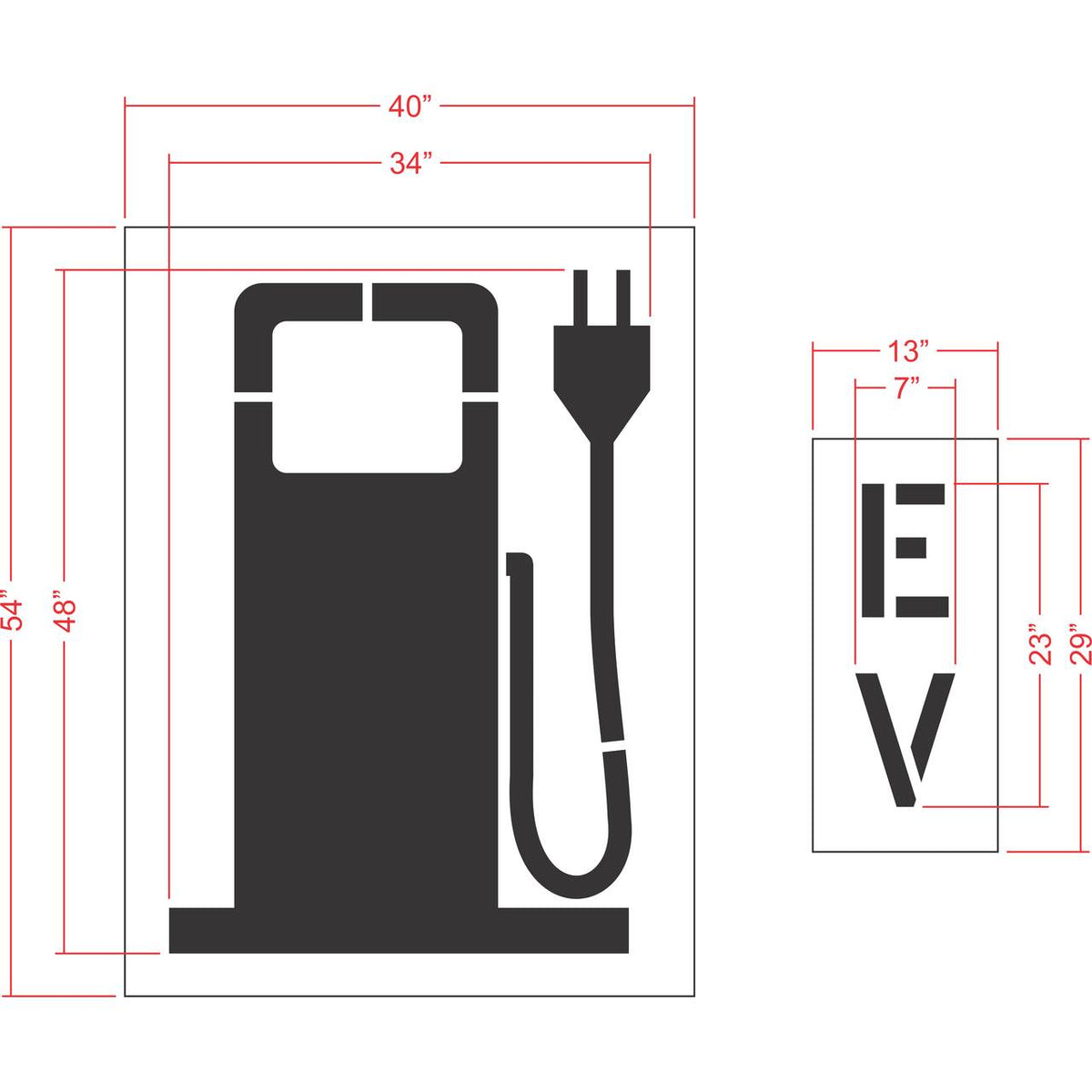 48 inch electric vehicle gas pump style symbol stencil for EV charging station and parking lot pavement marking
