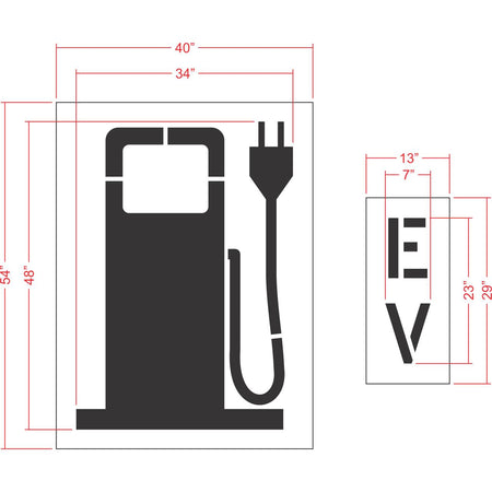 48 inch electric vehicle gas pump style symbol stencil for EV charging station and parking lot pavement marking