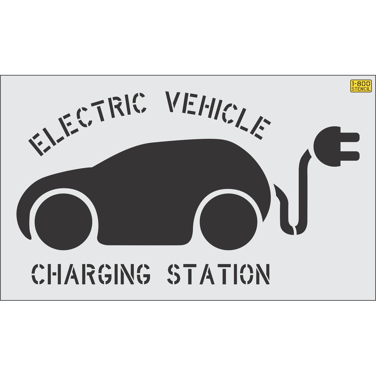 36 inch EV Charging Station stencil with tail plug design for parking lot and commercial pavement marking