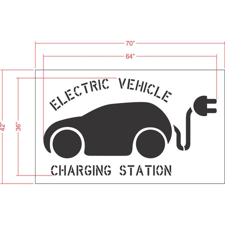 36 inch EV Charging Station stencil with tail plug design for parking lot and commercial pavement marking