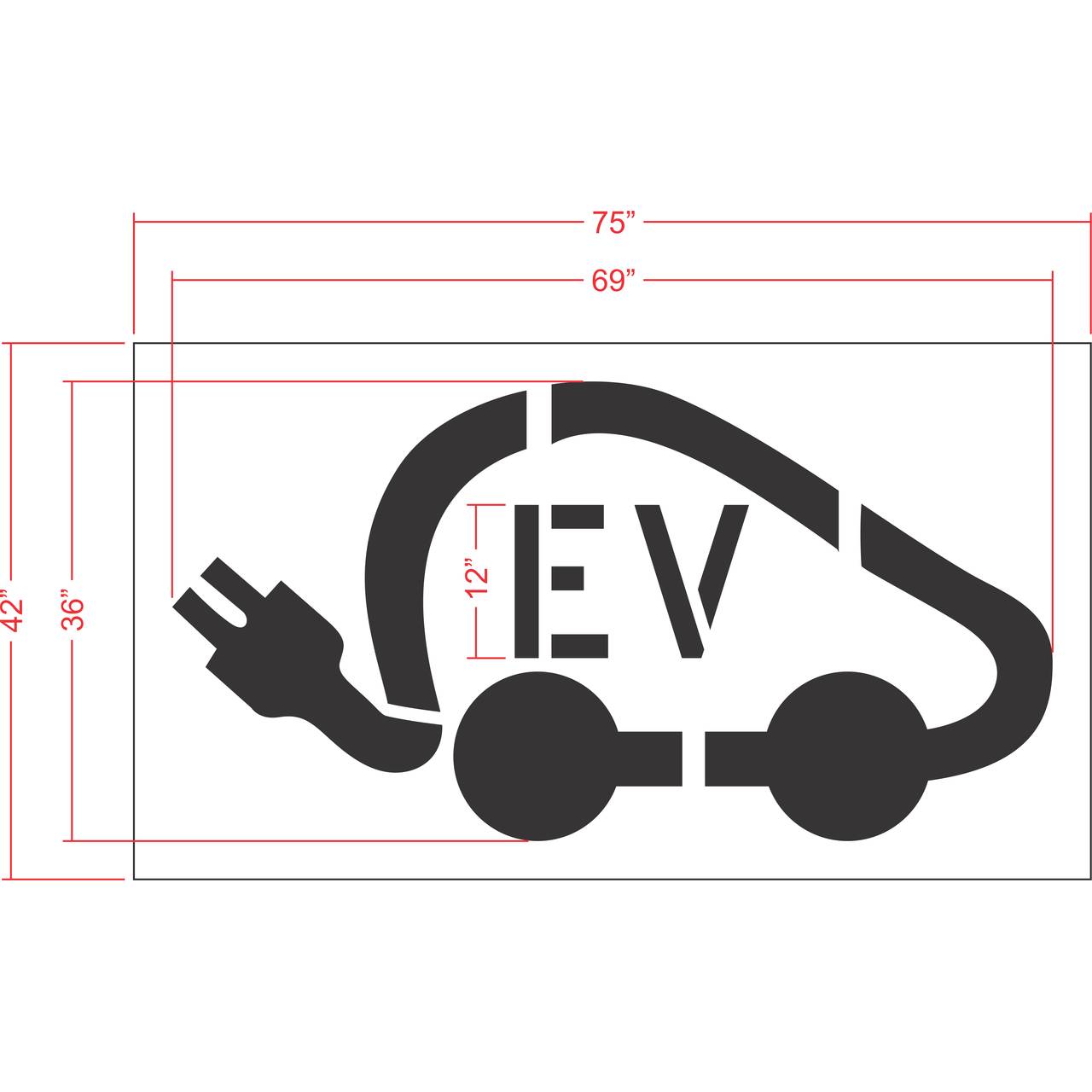 36 inch EV symbol with tail plug pavement marking stencil for electric vehicle charging station and parking lot striping