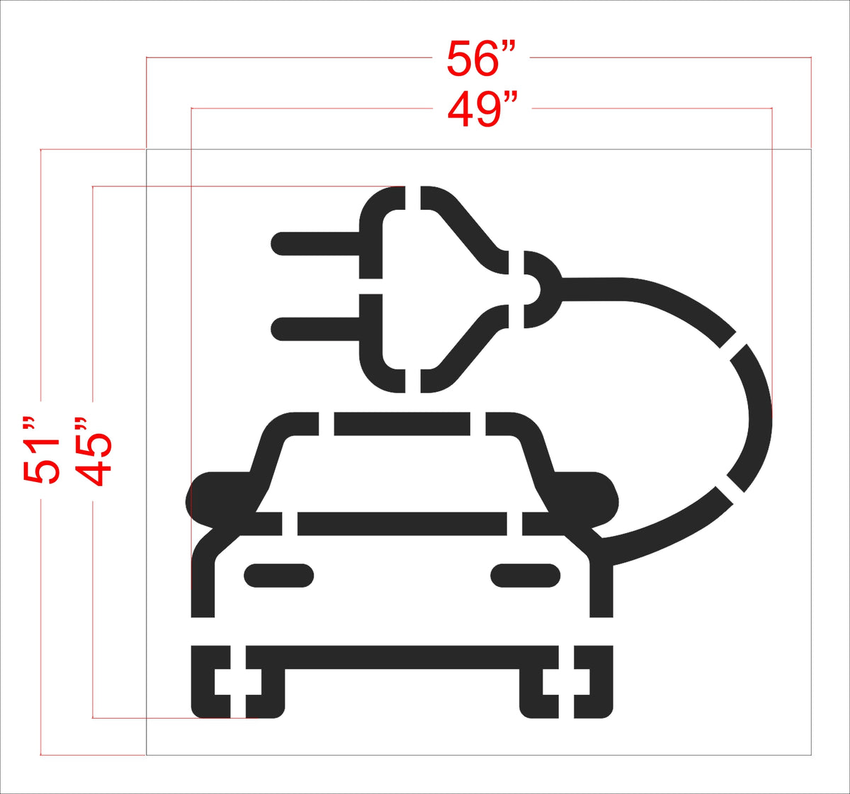 45" EV Car Front with Plug - High-quality stencil for pavement marking, durable and reusable