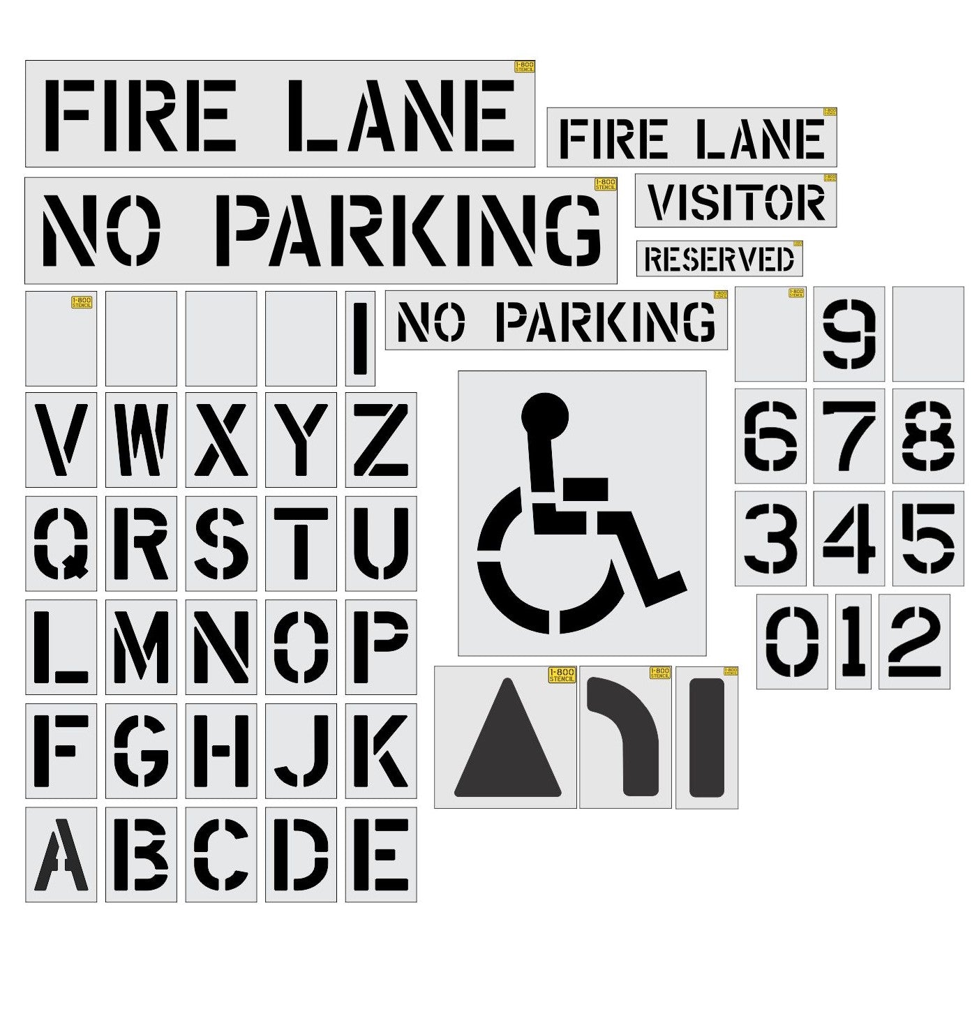 Commercial Stencil for Parking Lot Pavement Markings - (52-pc) - High-quality stencil for pavement marking, durable and reusable
