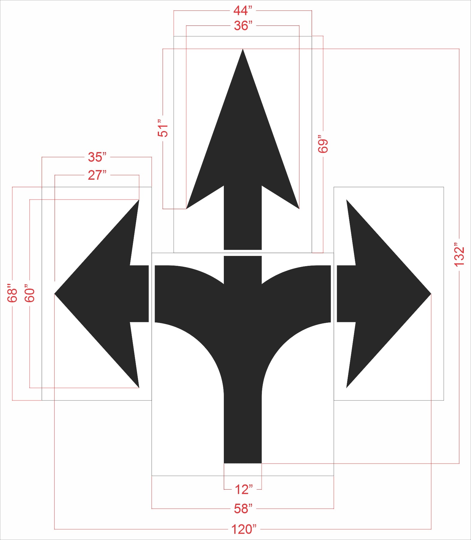 132 inch Amazon left straight right turn arrow stencil for warehouse and commercial pavement striping applications