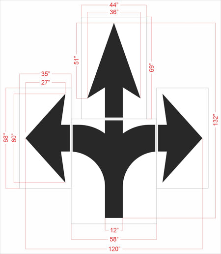 132 inch Amazon left straight right turn arrow stencil for warehouse and commercial pavement striping applications