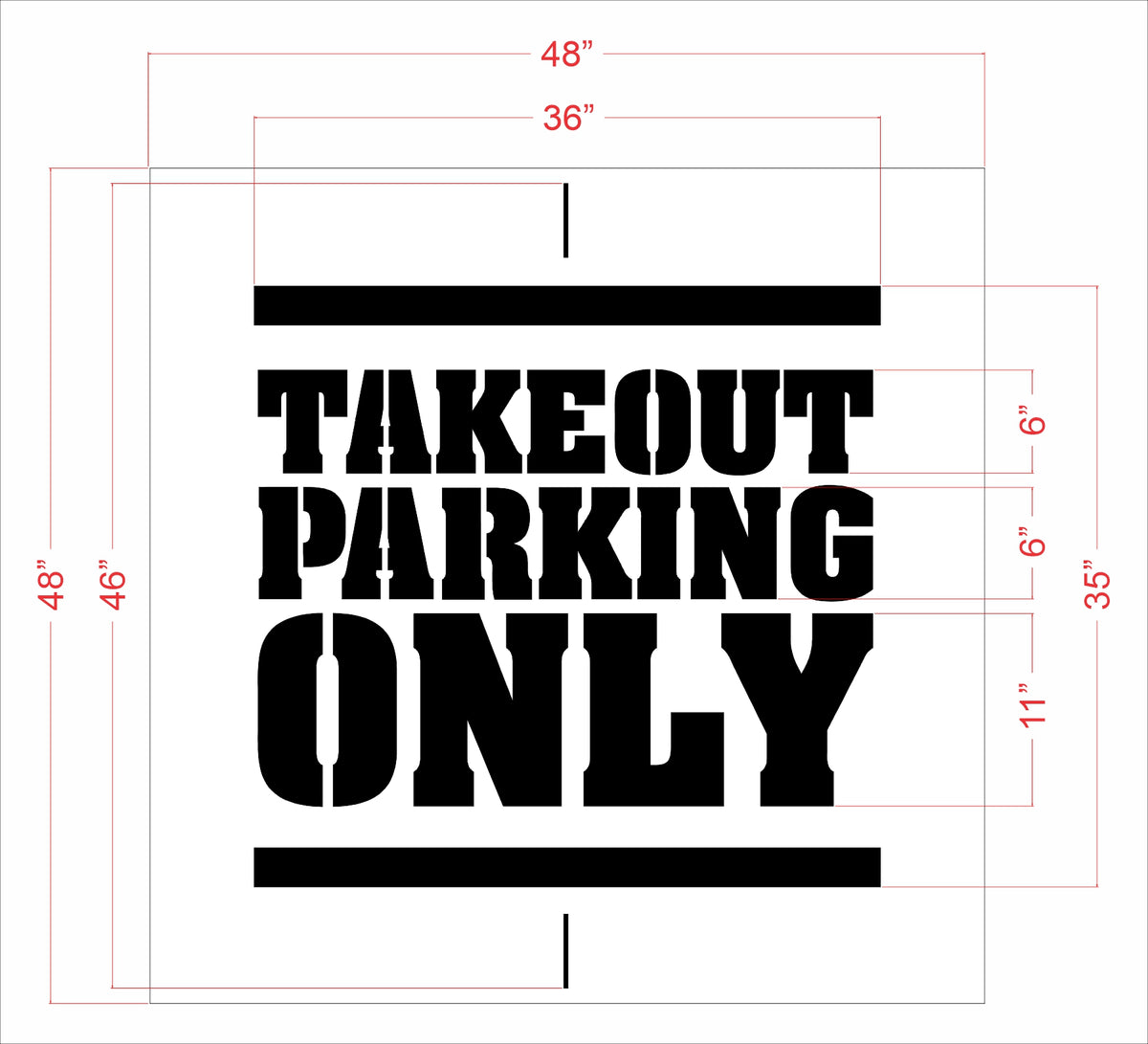 46" with 6" Text Buffalo Wild Wings TAKEOUT PARKING ONLY Stencil - High-quality stencil for pavement marking, durable and reusable