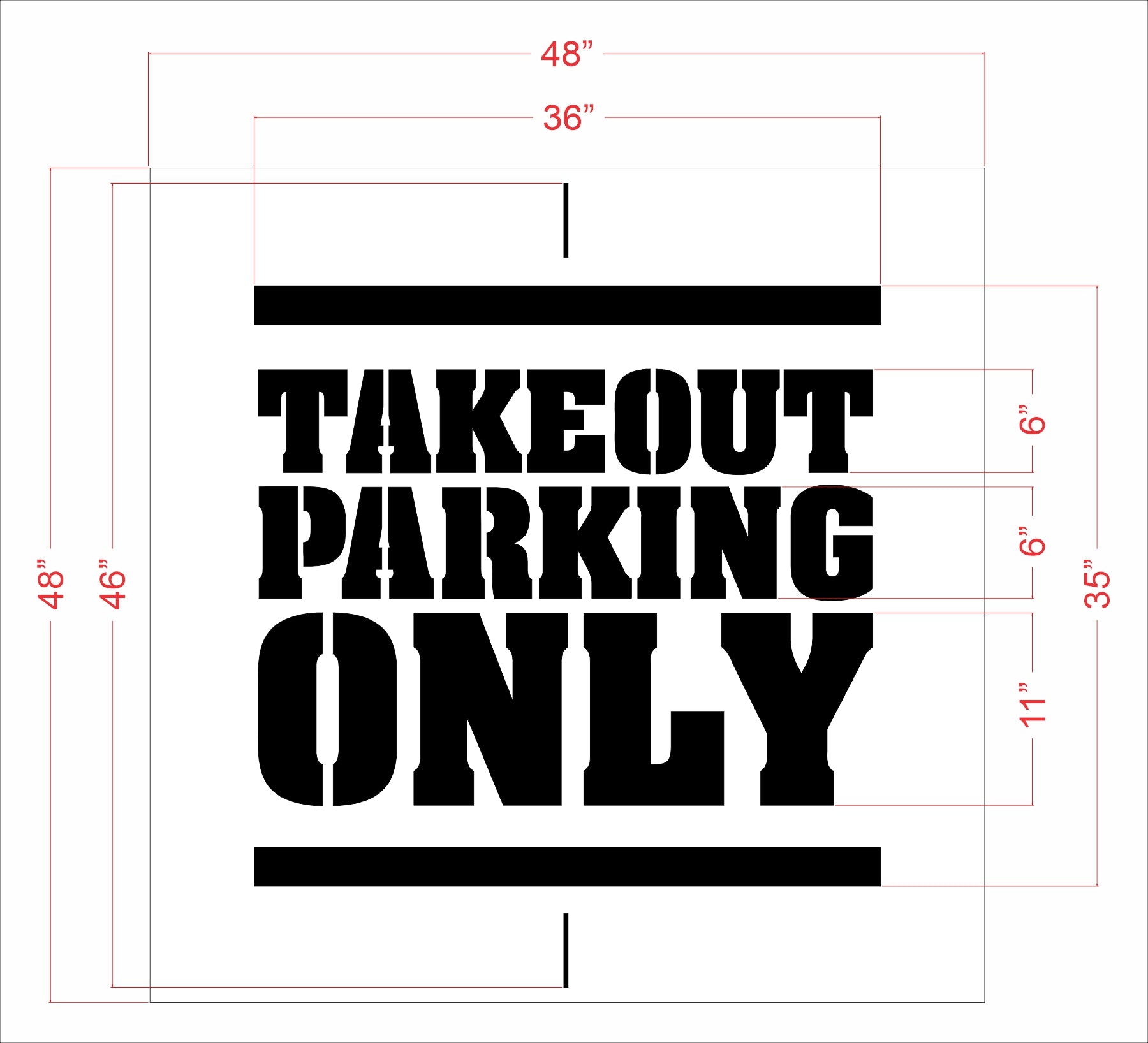 46" with 6" Text Buffalo Wild Wings TAKEOUT PARKING ONLY Stencil - High-quality stencil for pavement marking, durable and reusable