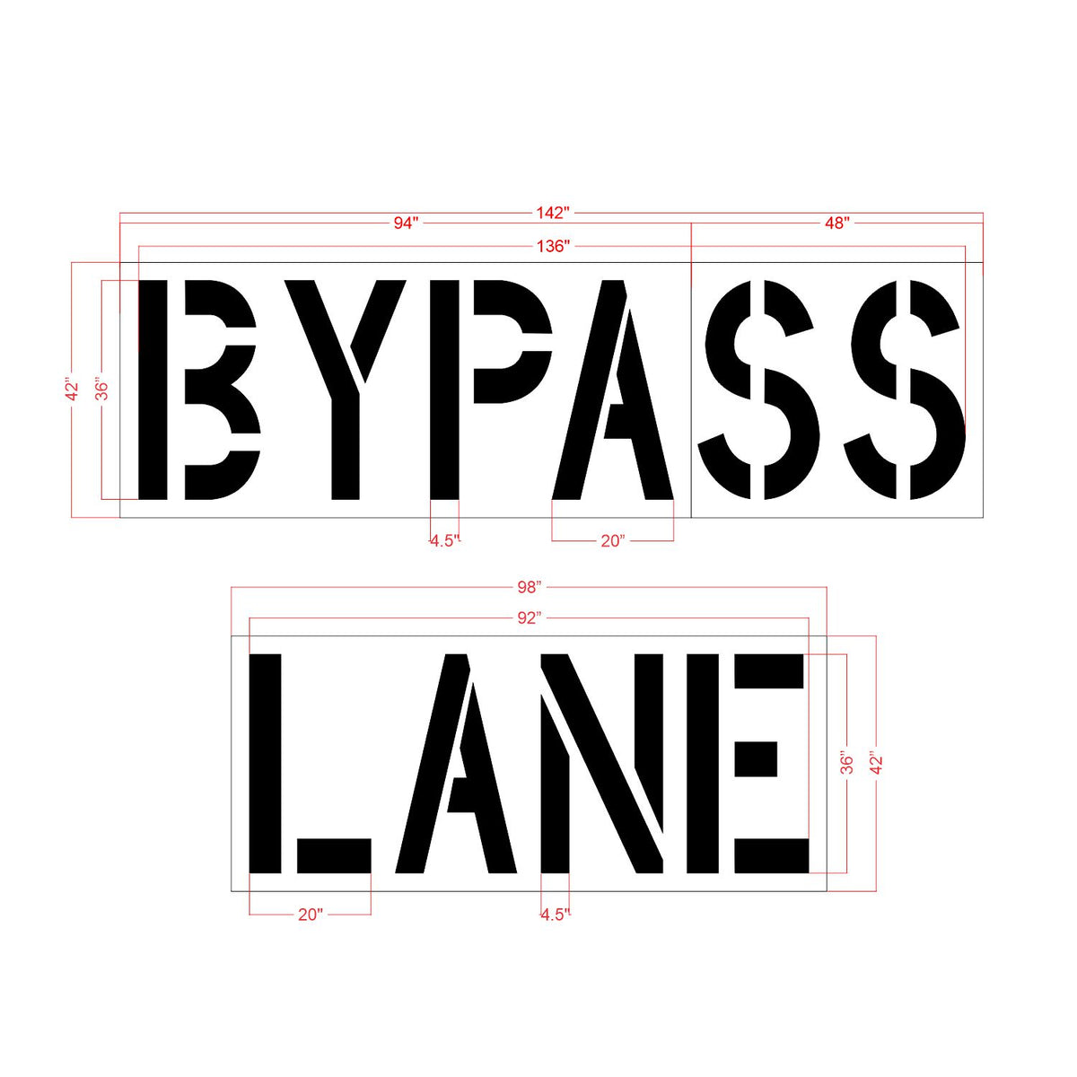 36 inch Chick-Fil-A BYPASS LANE pavement marking stencil for drive-thru and parking lot traffic control