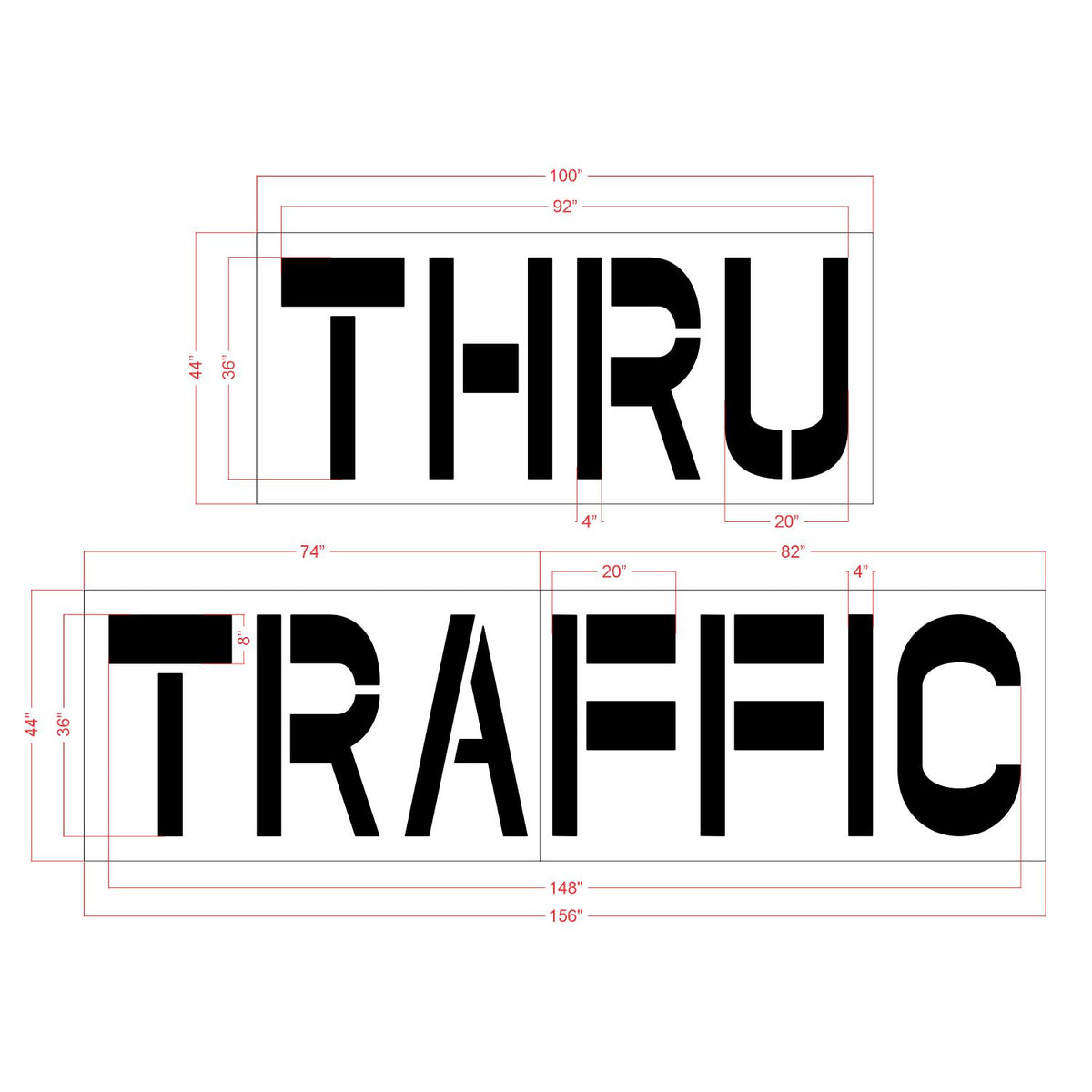 36 inch Chick-Fil-A THRU TRAFFIC stencil for drive-thru lane and parking lot pavement marking