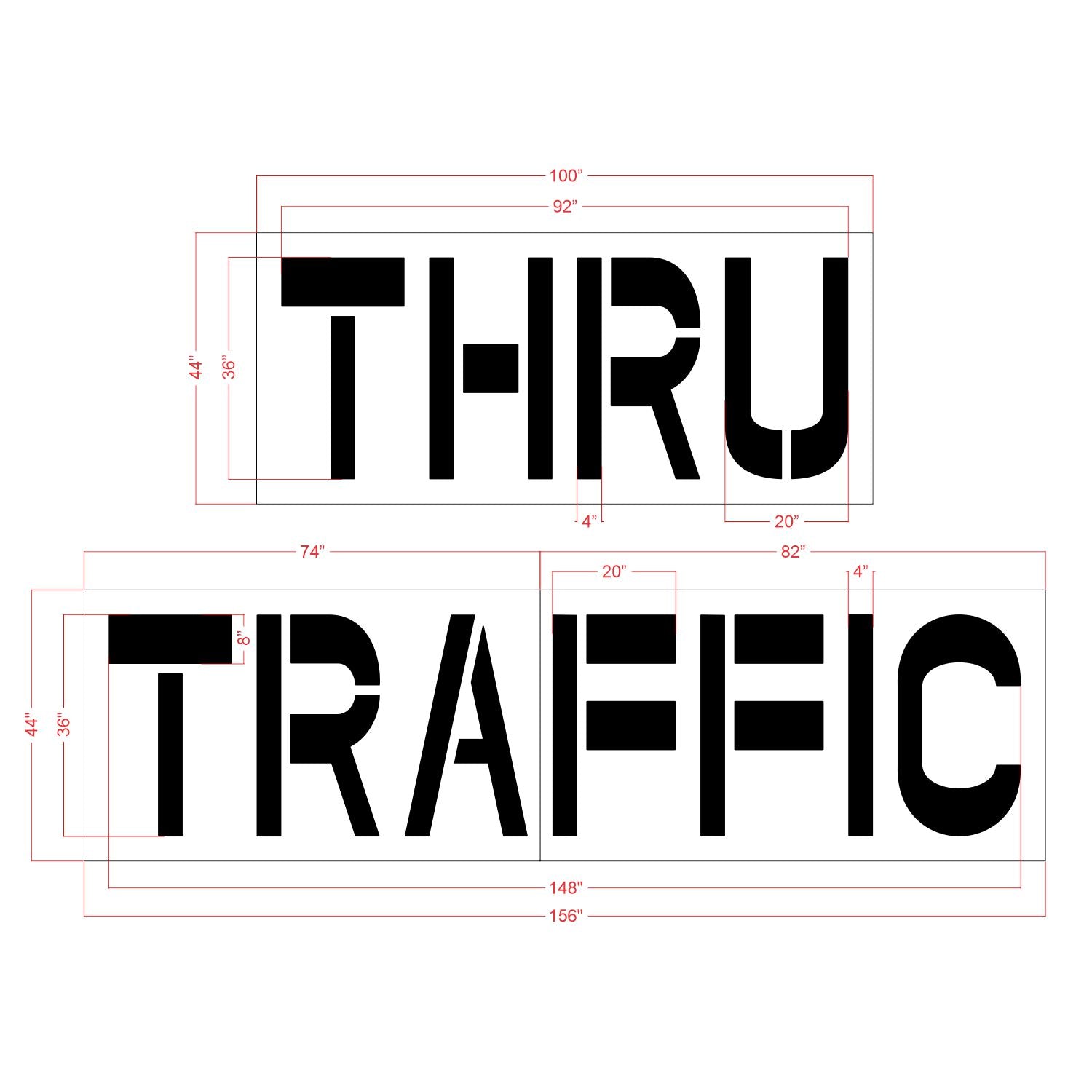 36 inch Chick-Fil-A THRU TRAFFIC stencil for drive-thru lane and parking lot pavement marking