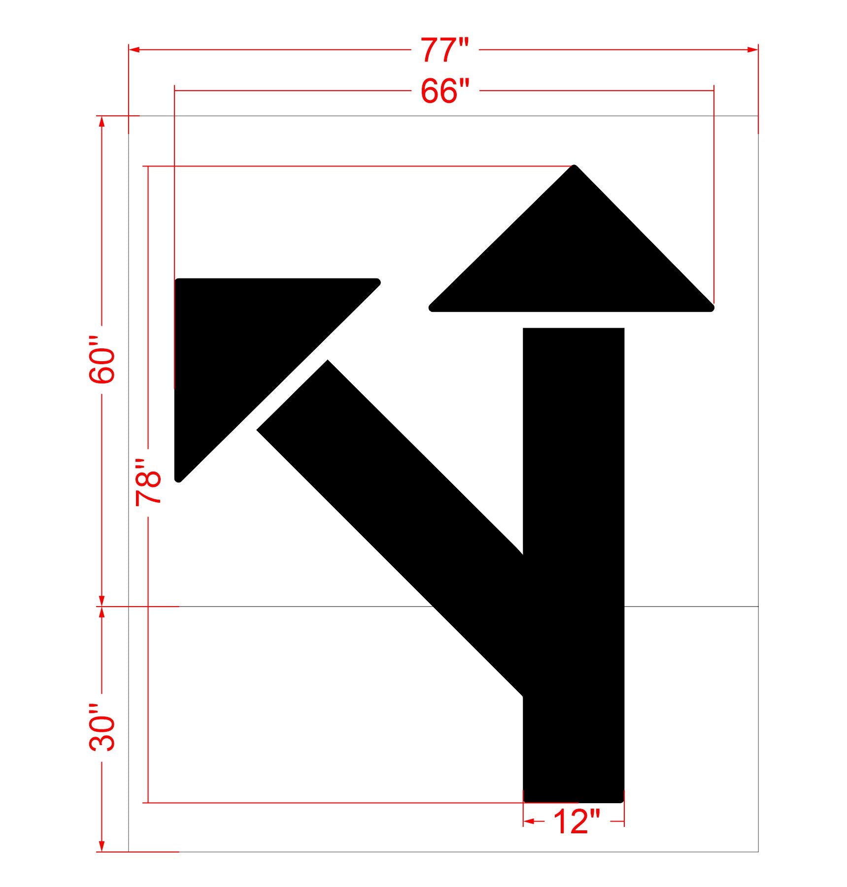 78 inch Chick-Fil-A multi-lane split arrow stencil for drive-thru and parking lot traffic direction pavement striping applications