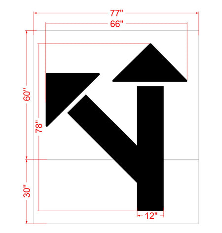78 inch Chick-Fil-A multi-lane split arrow stencil for drive-thru and parking lot traffic direction pavement striping applications