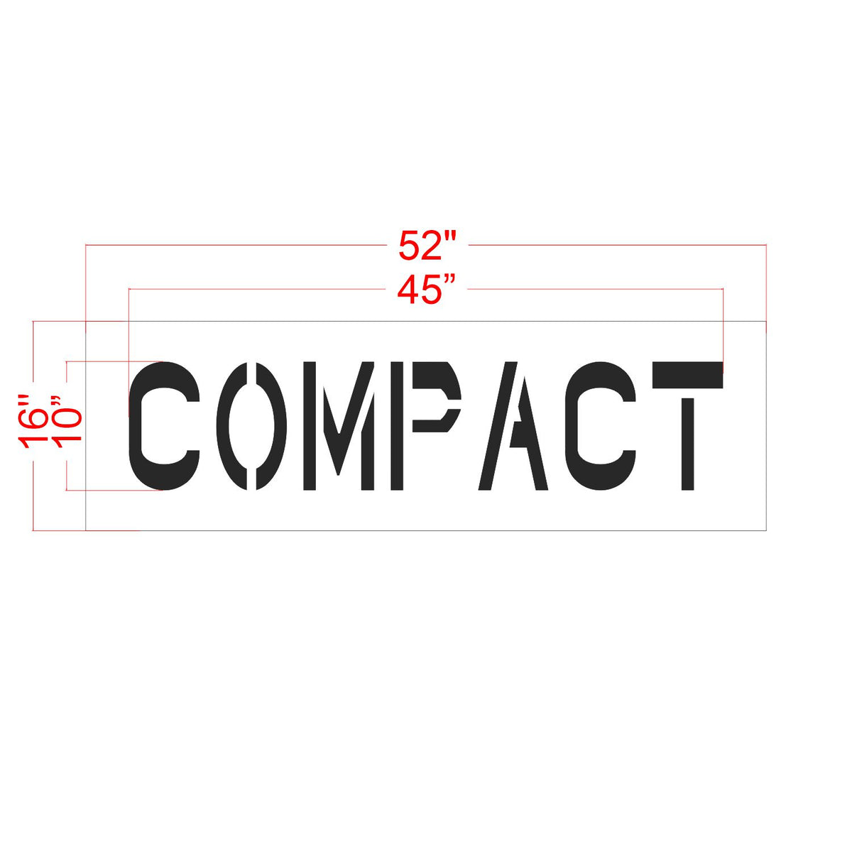 Measurement chart with the word 'COMPACT' and dimensions on a white background