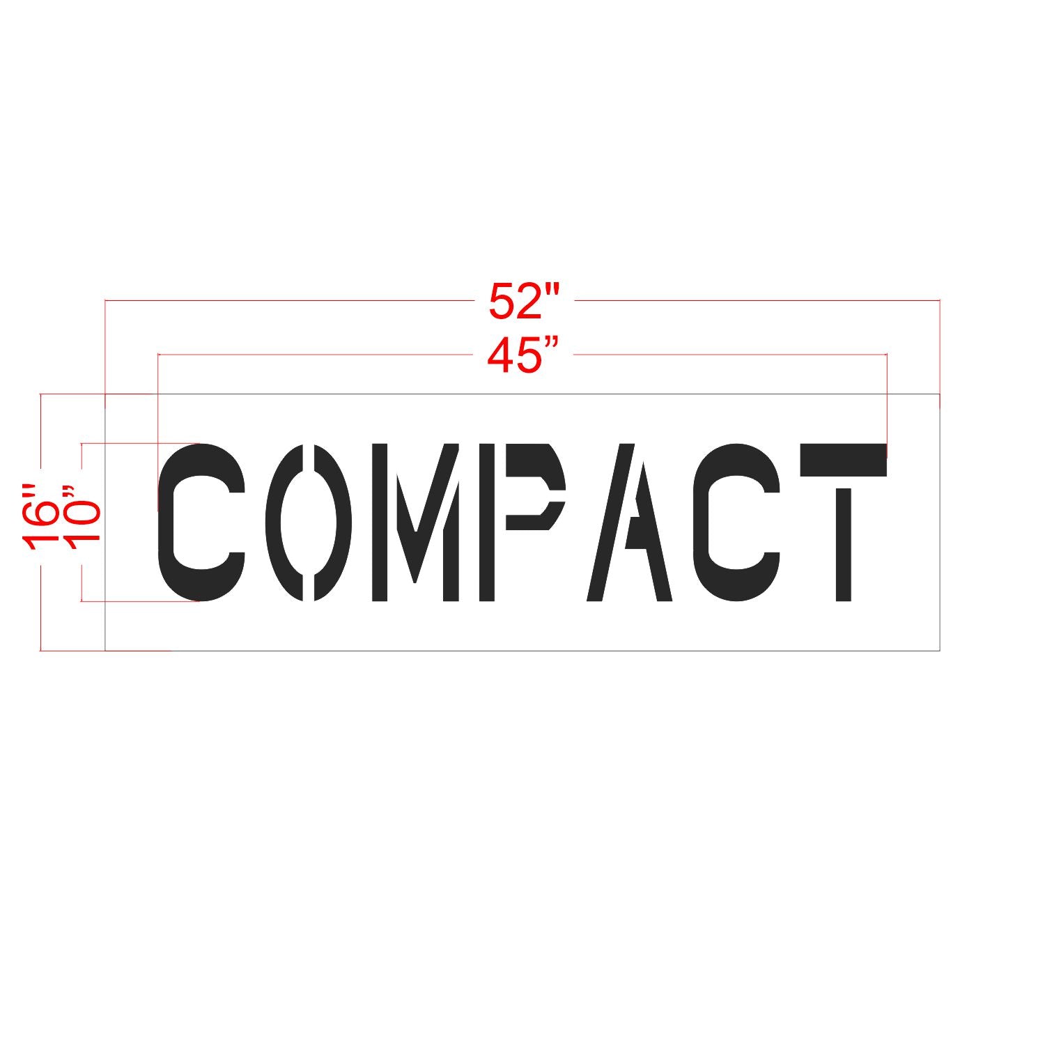 Measurement chart with the word 'COMPACT' and dimensions on a white background
