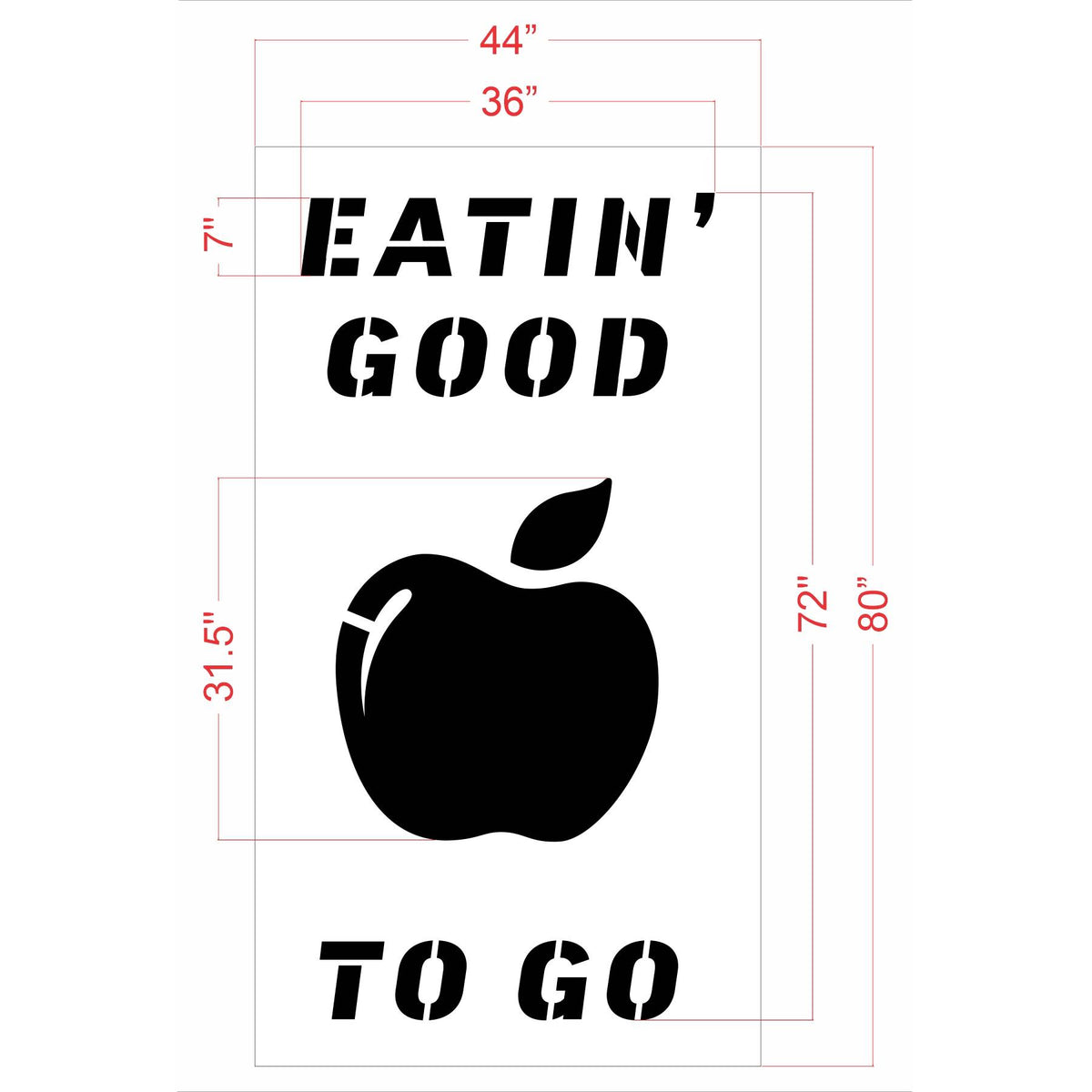 72 inch Chili’s EATIN’ GOOD TO GO stencil for curbside pickup and restaurant parking lot pavement striping