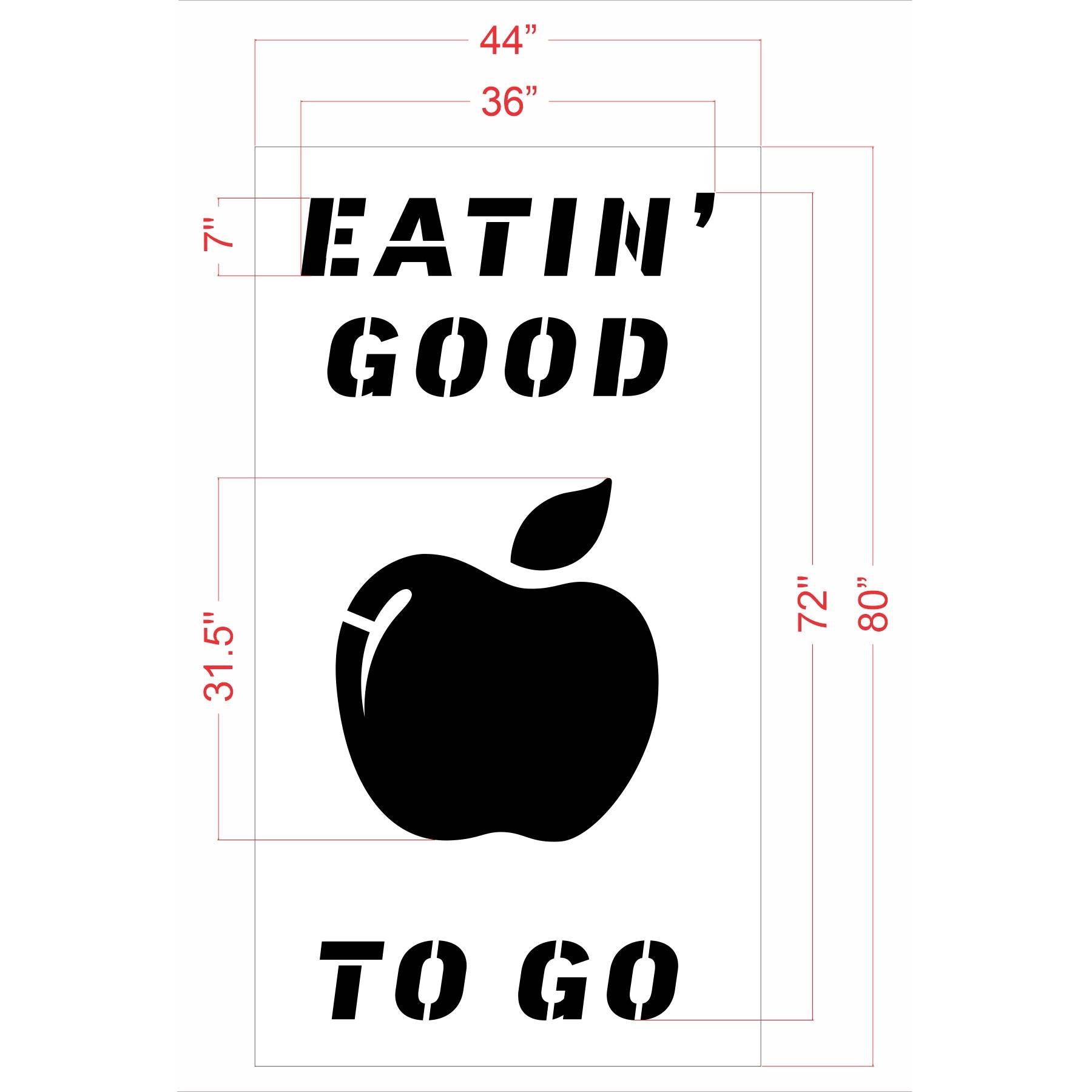 72 inch Chili’s EATIN’ GOOD TO GO stencil for curbside pickup and restaurant parking lot pavement striping