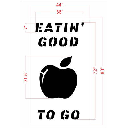 72 inch Chili’s EATIN’ GOOD TO GO stencil for curbside pickup and restaurant parking lot pavement striping