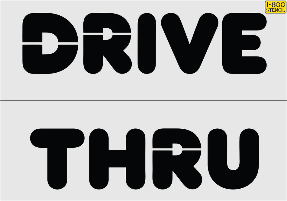 Black text 'DRIVE THRU' on a white background with '1-800 Stencil' branding.