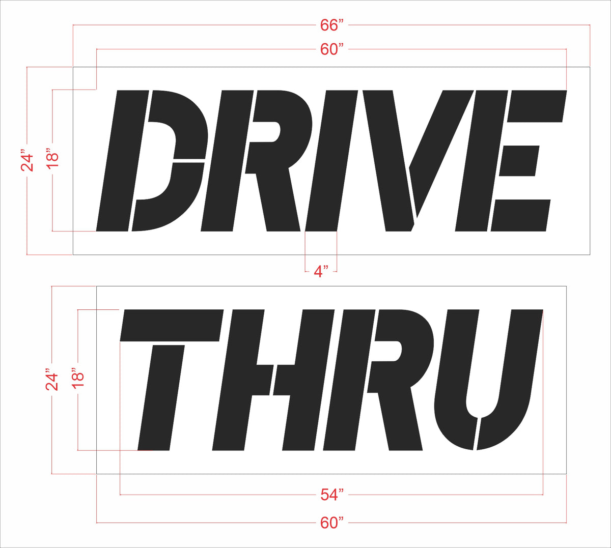 18 inch generic retail DRIVE THRU stencil for parking lot and drive-thru lane pavement striping applications