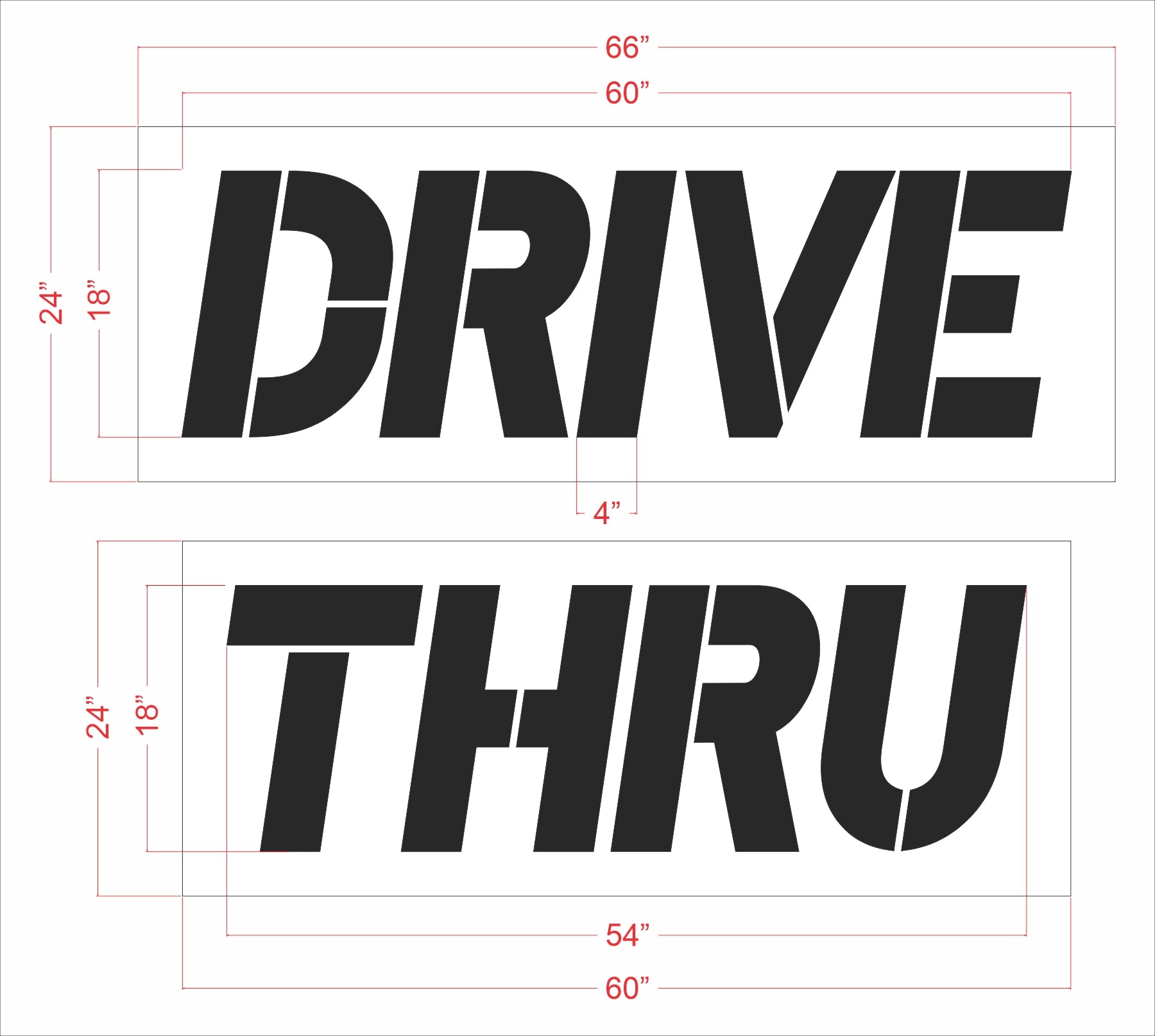 18 inch generic retail DRIVE THRU stencil for parking lot and drive-thru lane pavement striping applications