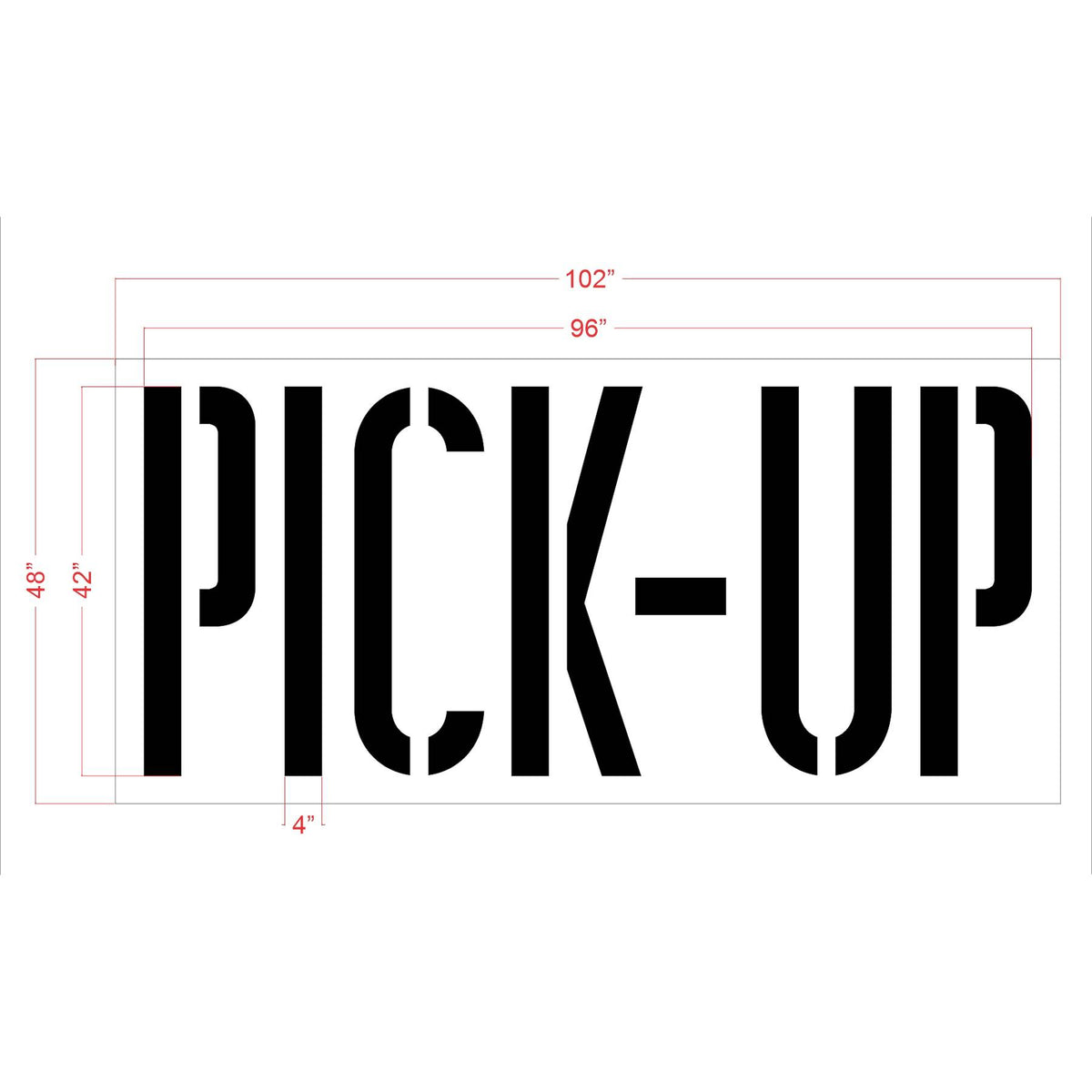 42 inch HyVee PICK-UP stencil for curbside pickup and retail parking lot pavement striping