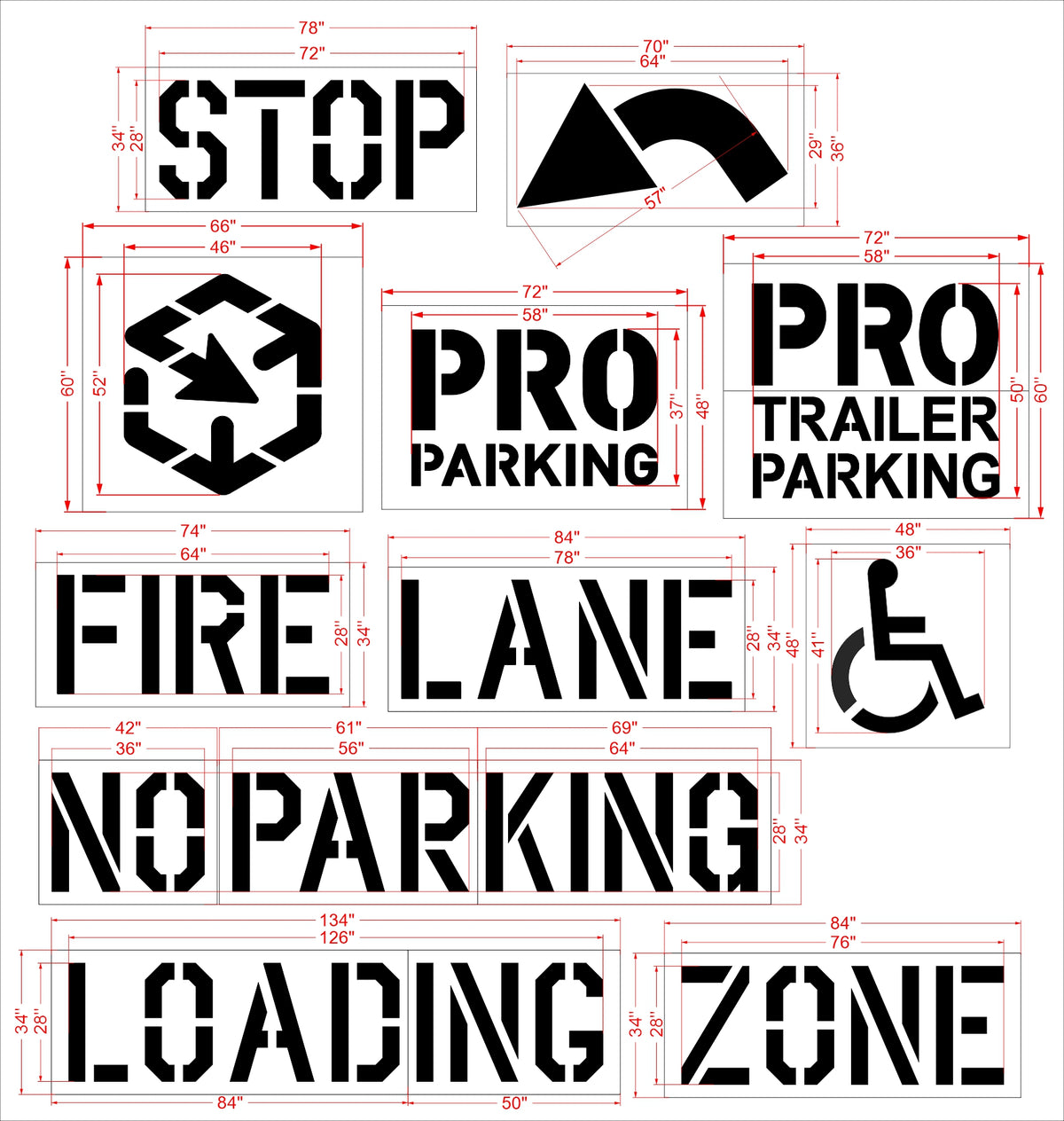 {9 pc} Complete Lowes Stencil Kit - High-quality stencil for pavement marking, durable and reusable