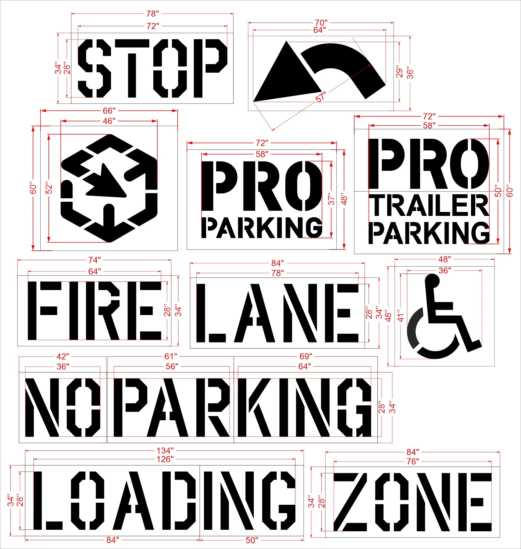 {9 pc} Complete Lowes Stencil Kit - High-quality stencil for pavement marking, durable and reusable