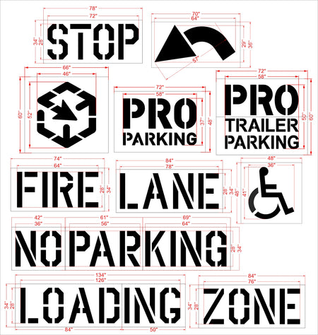 {9 pc} Complete Lowes Stencil Kit - High-quality stencil for pavement marking, durable and reusable