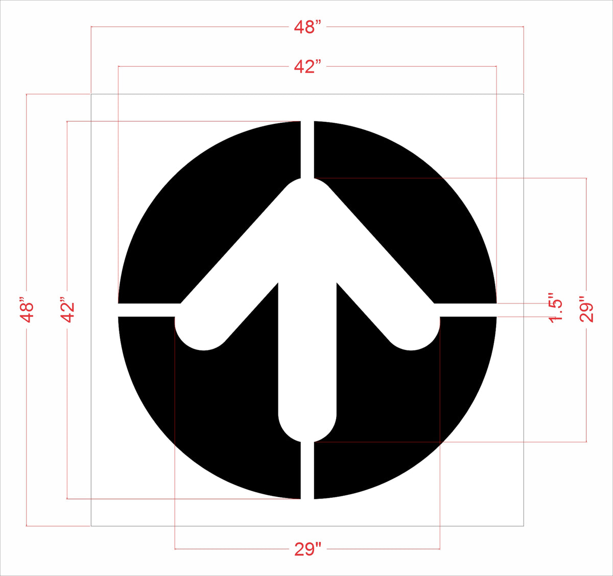 42" McDonalds Circle Arrow with Bridging Stencil - High-quality stencil for pavement marking, durable and reusable