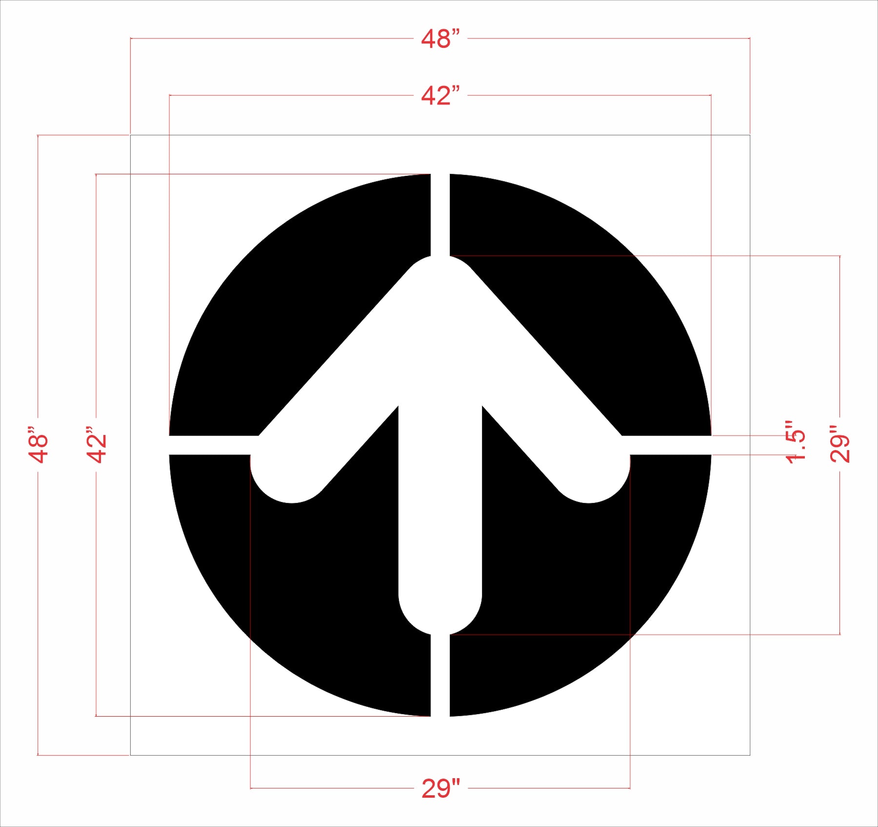42" McDonalds Circle Arrow with Bridging Stencil - High-quality stencil for pavement marking, durable and reusable