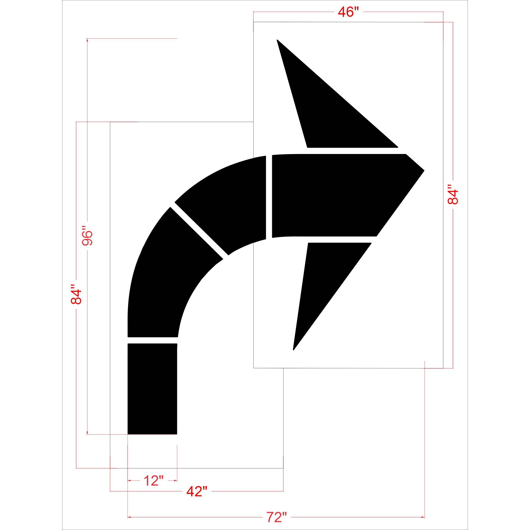 96 inch Sam’s Club right turn arrow stencil for parking lot traffic direction and commercial pavement striping applications