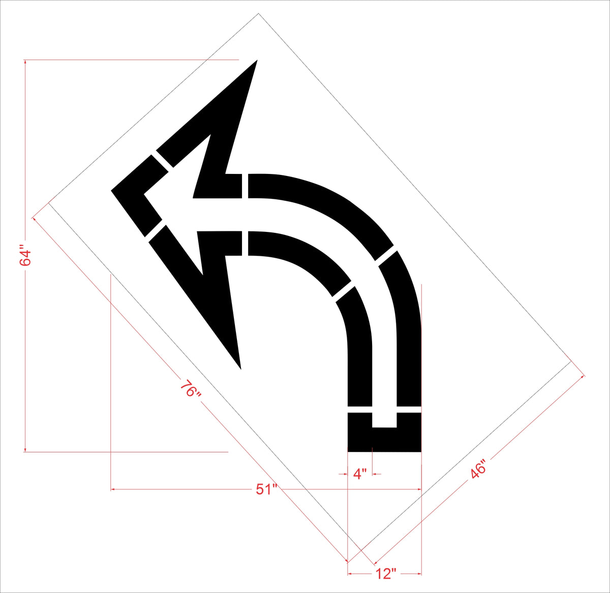 64" Sams Club Open Left Turn Arrow Stencil - High-quality stencil for pavement marking, durable and reusable
