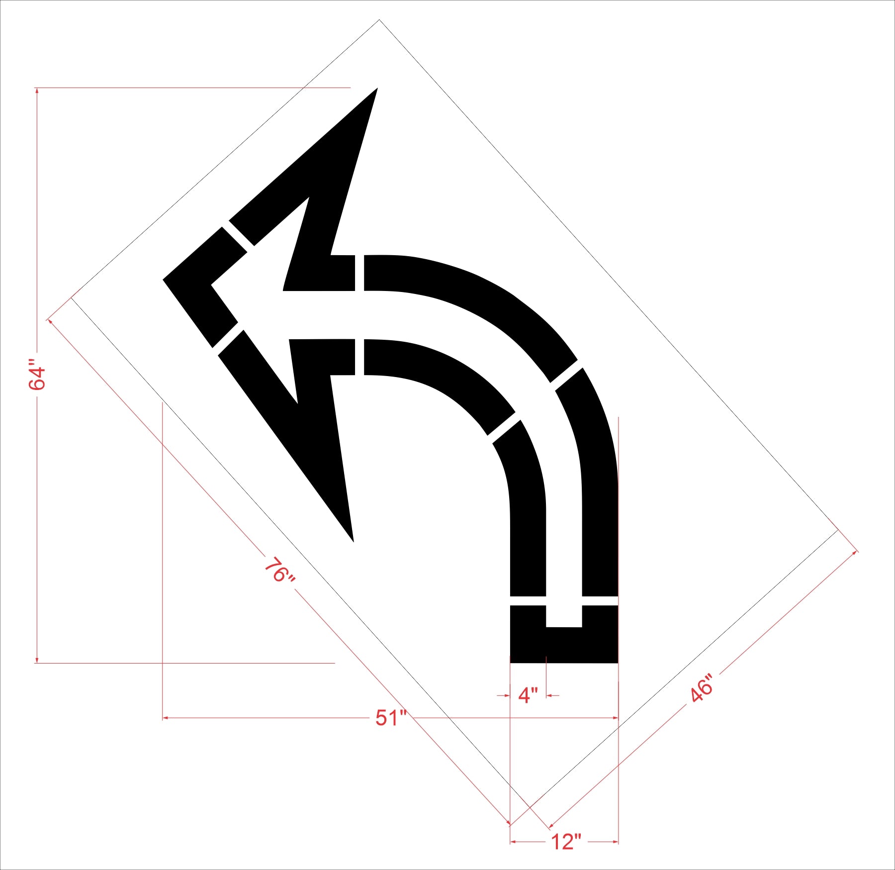 64" Sams Club Open Left Turn Arrow Stencil - High-quality stencil for pavement marking, durable and reusable