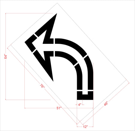 64" Sams Club Open Left Turn Arrow Stencil - High-quality stencil for pavement marking, durable and reusable