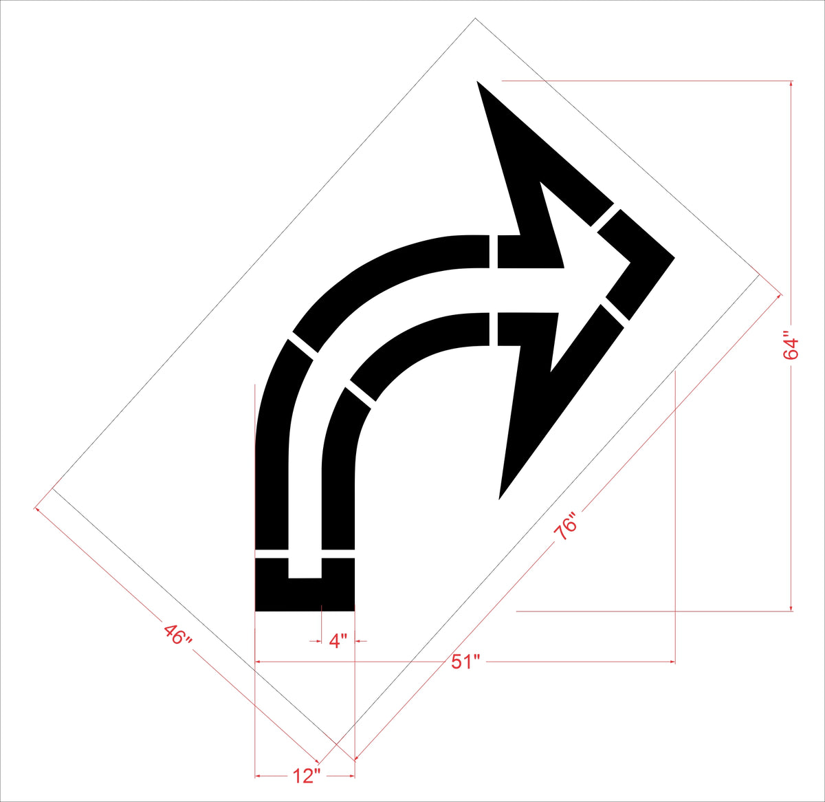 64" Sams Club Open Right Turn Arrow Stencil - High-quality stencil for pavement marking, durable and reusable
