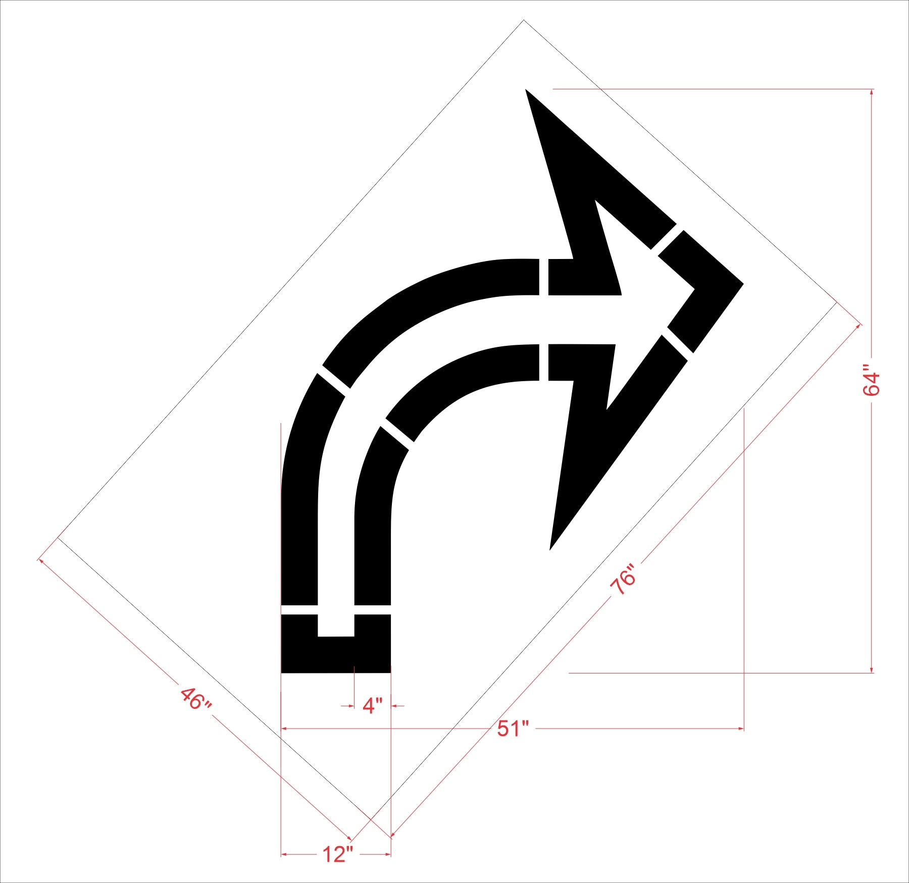 64" Sams Club Open Right Turn Arrow Stencil - High-quality stencil for pavement marking, durable and reusable