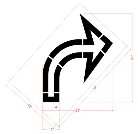 64" Sams Club Open Right Turn Arrow Stencil - High-quality stencil for pavement marking, durable and reusable