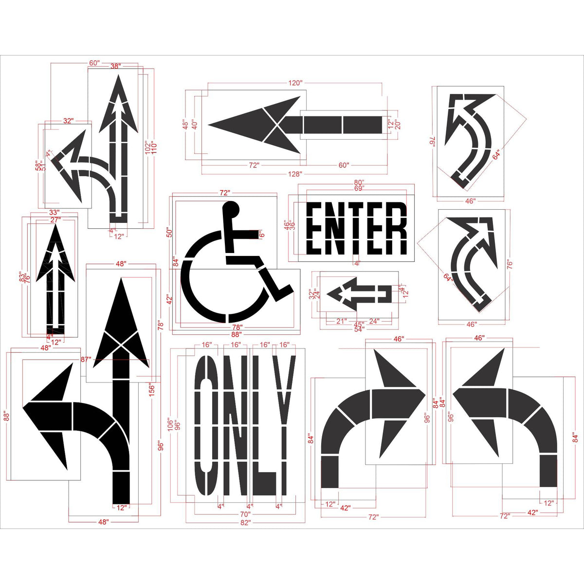 {12 pc} Sams Club Current Spec Stencil Kit - High-quality stencil for pavement marking, durable and reusable